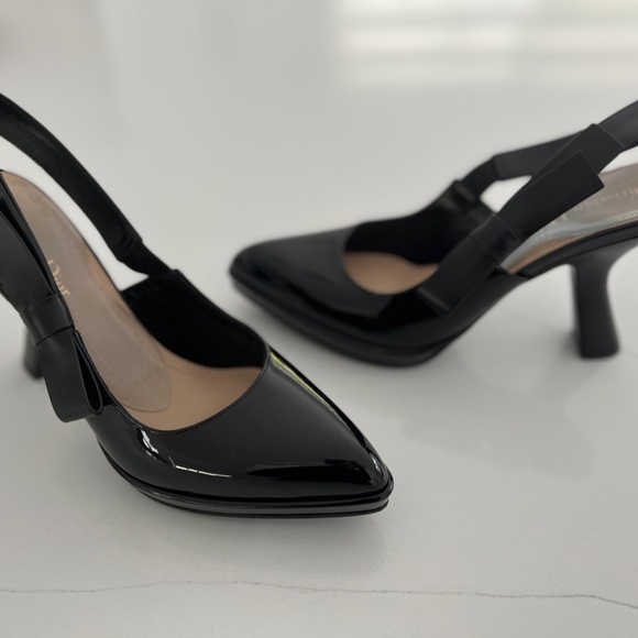 Christian DIOR Black Patent Leather Comma Pointed Toe Sweet D Slingback Heels - Picture 9 of 13